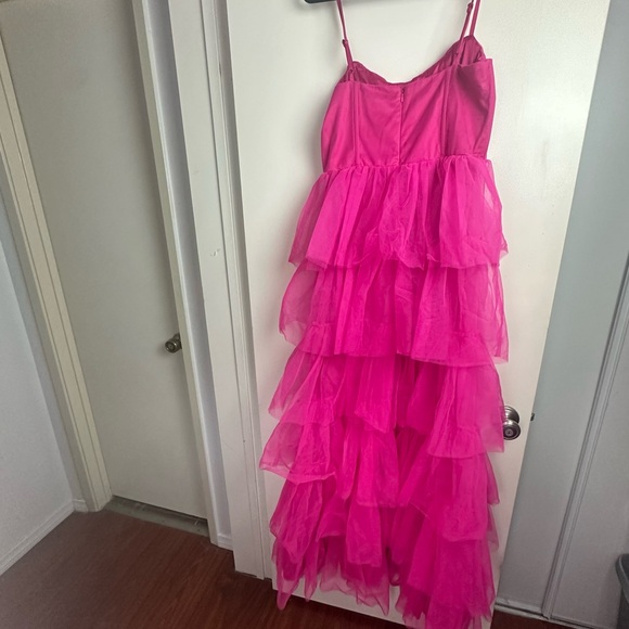 Lulu’s Rule the Runway Hot Pink BarbieCore Tulle Bustier Tiered MaxiDress NWOT M - Picture 6 of 15